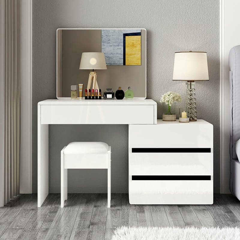 Modern 48'' White Wood Makeup Vanity & Stools with Drawers Self Close or Reserve Installation thumbnail 3