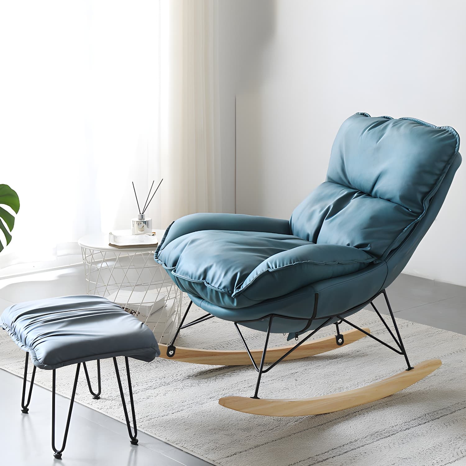 Contemporary Nursery Rocking Chair Indoor Sofa Rocking Chair with Ottoman and Cushion thumbnail 2