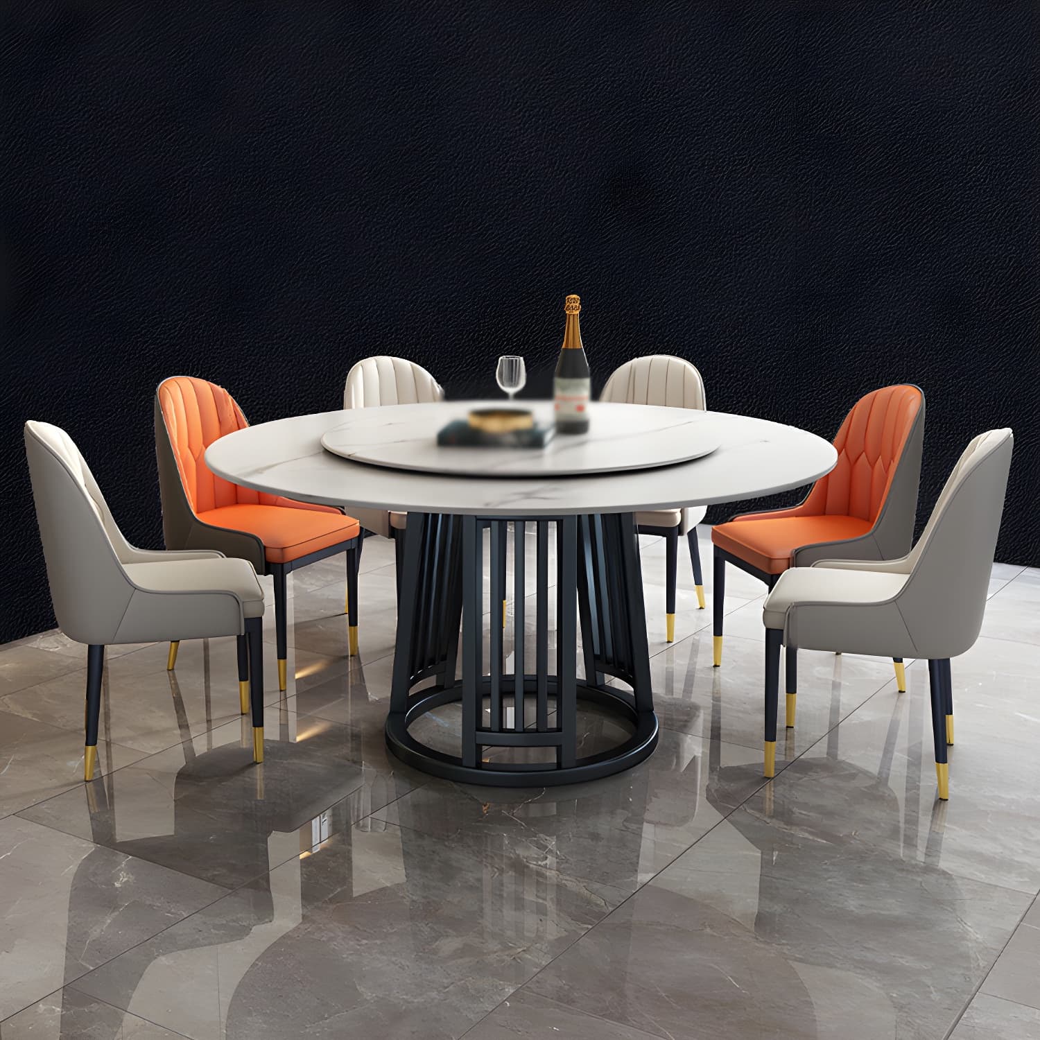 Modern 1/2/7 Pieces Dining Set Round Sintered Stone Dining Table for Dining Room thumbnail 10