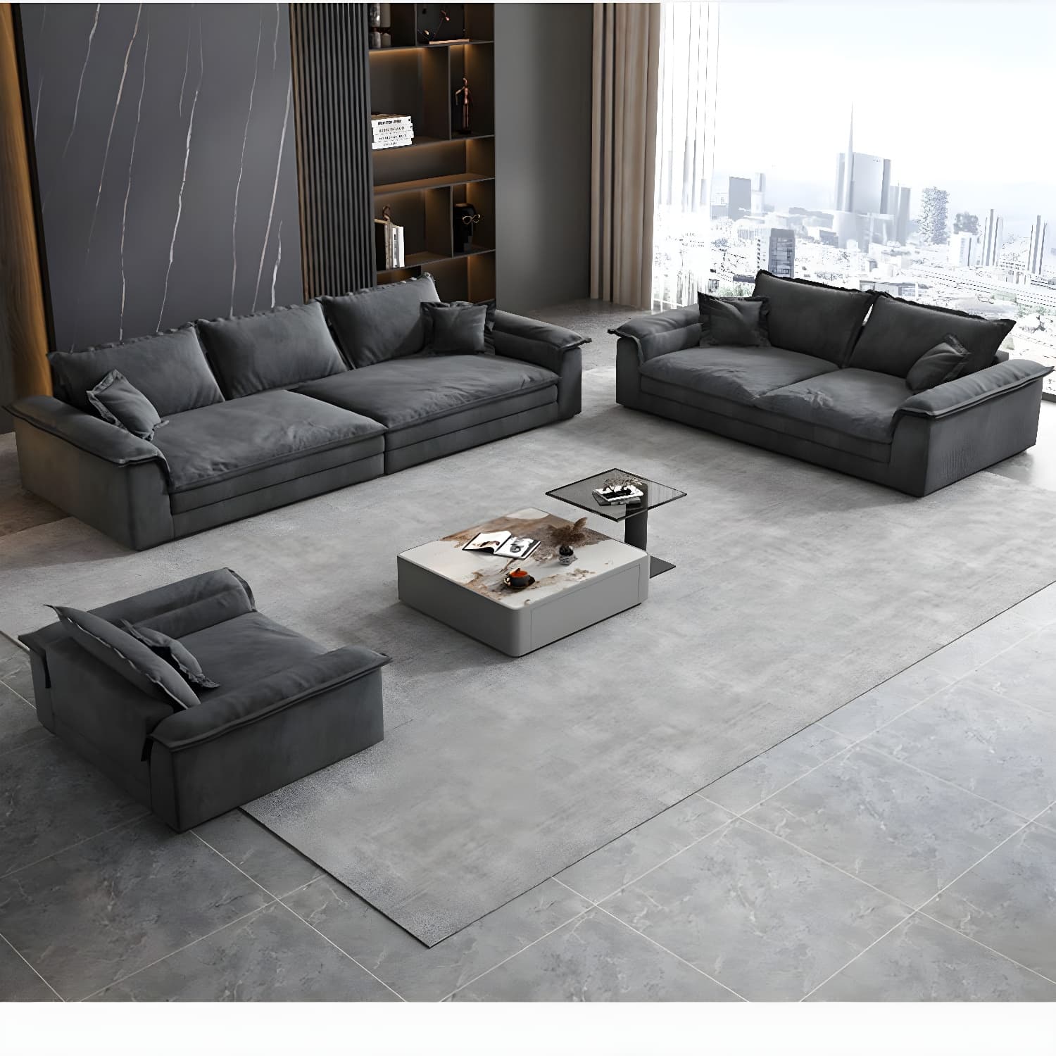 Modern Flared Arm Sofa with Water Resistant and Bolster Pillows thumbnail 3