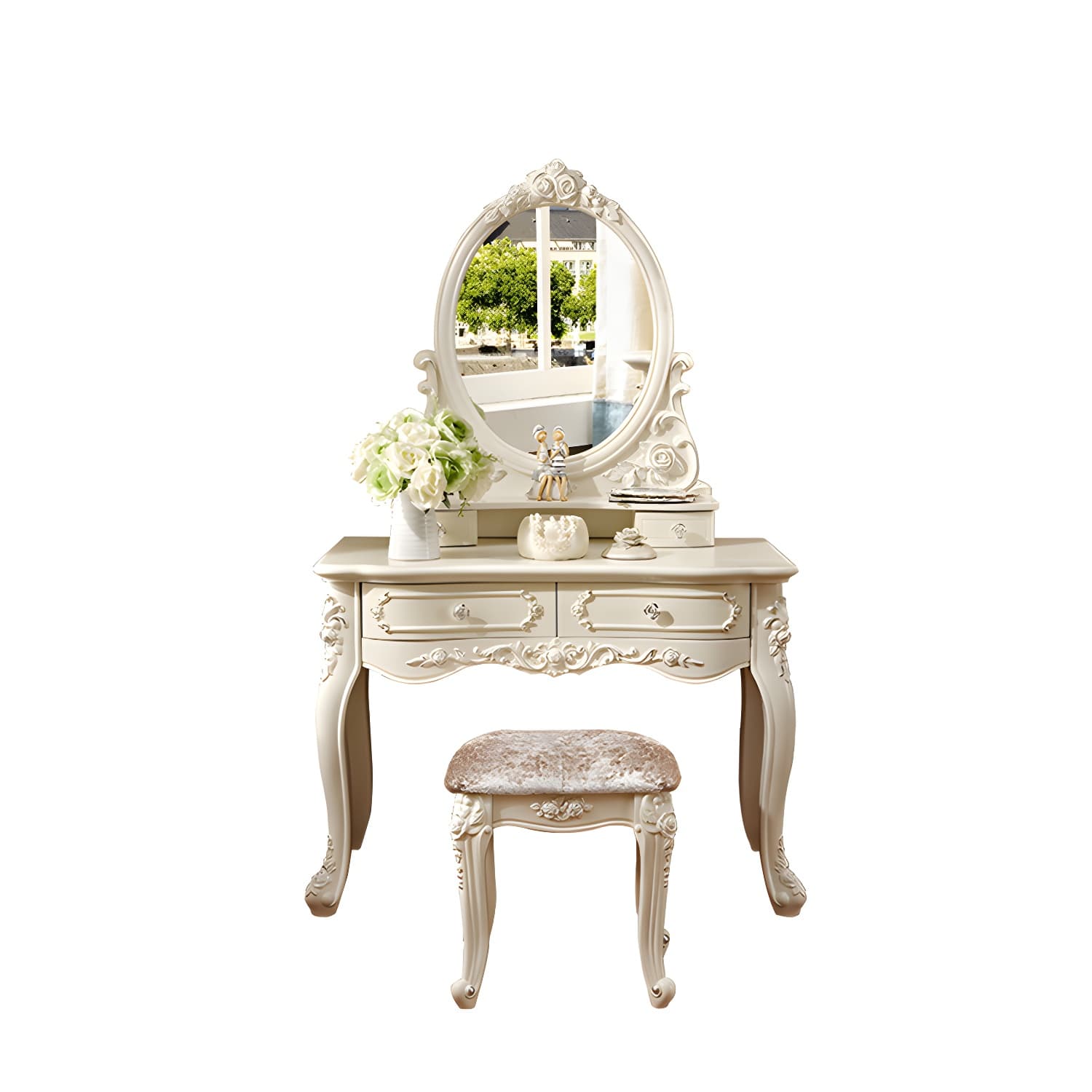 Victorian 33.4"/41.3" Wide Wood 4 Drawers Mirrored Makeup Vanity thumbnail 12