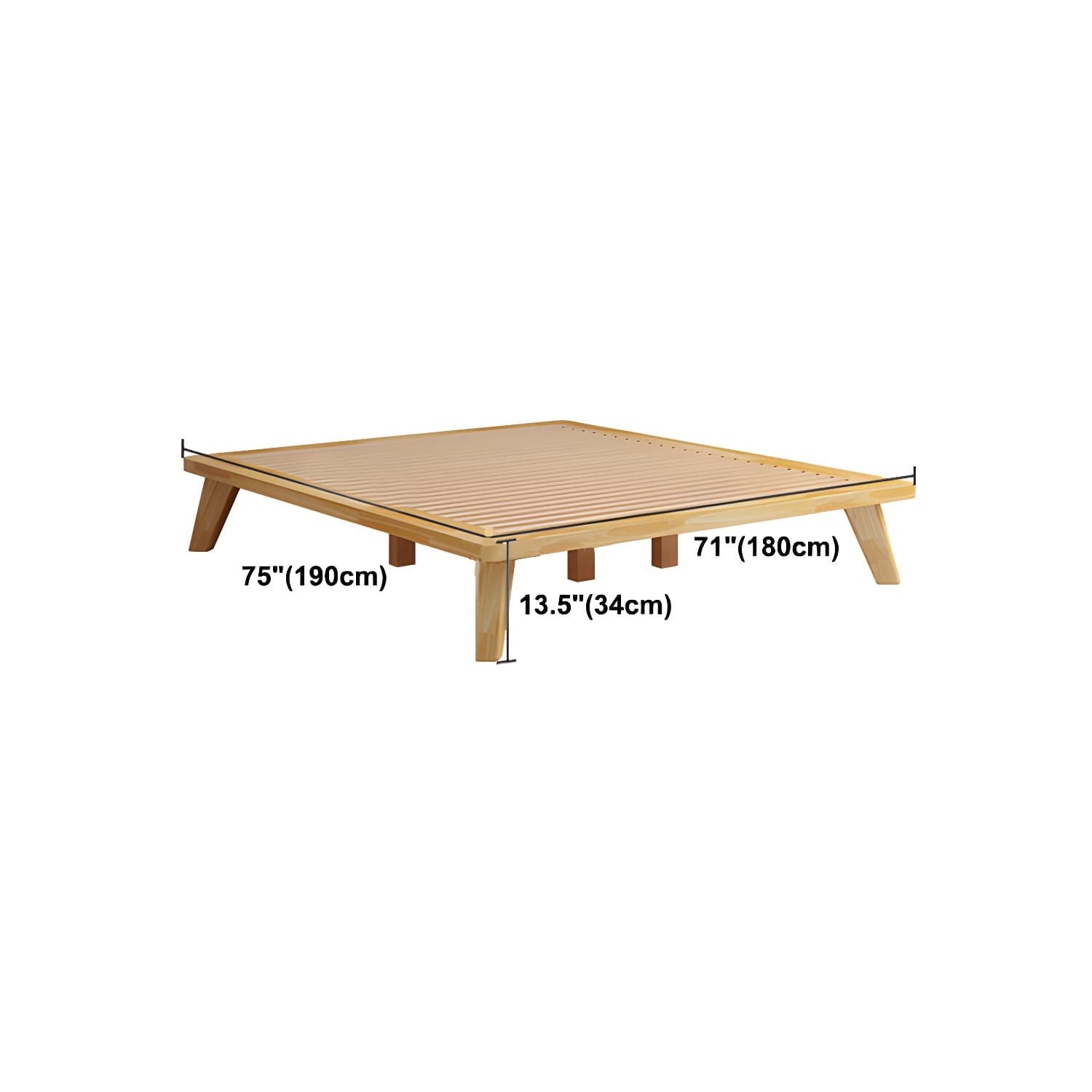 Scandinavian Solid Wood Platform Bed 13.39" High Natural Bed Frame Set thumbnail 14