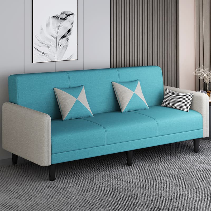 Convertible Sofa in Gray/Cerulean/Off-White with Armrest and 3 Pillows thumbnail 3