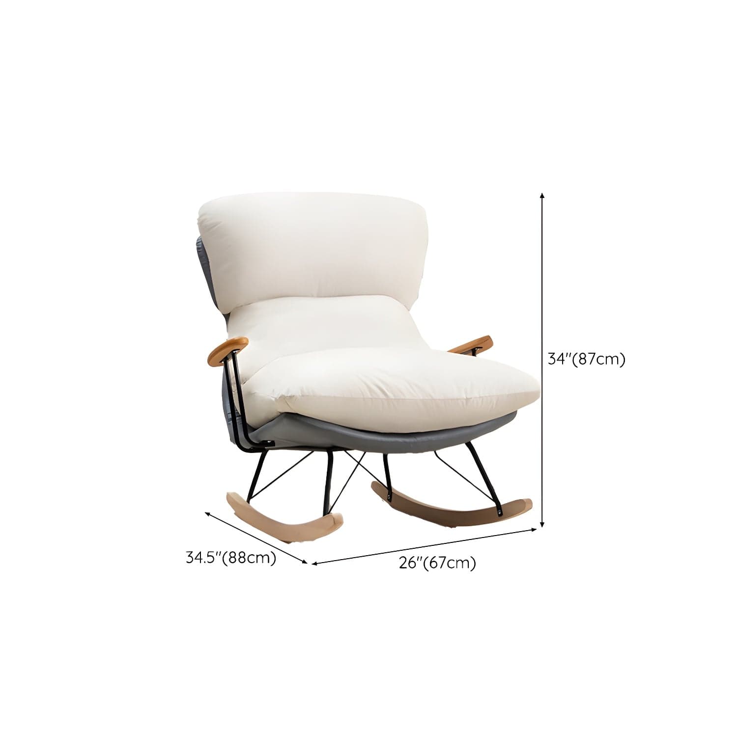 Scandinavian Indoor Upholstered Rocking Chair with Track Arms and Natural Wood Legs thumbnail 17
