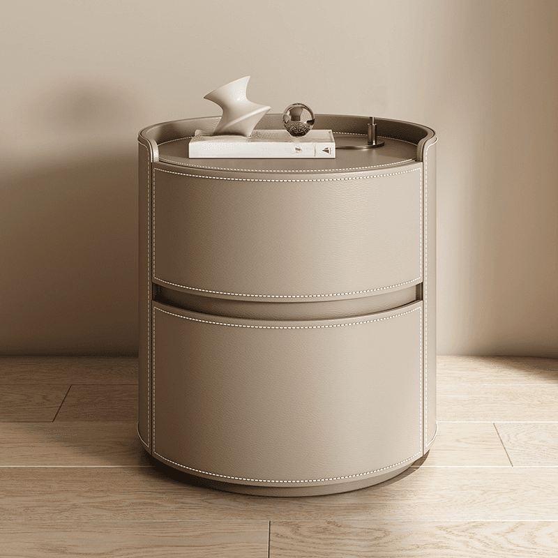 Modern Simple Style Vinyl Leather Nightstand With Drawer Storage, 2 Drawers thumbnail 17