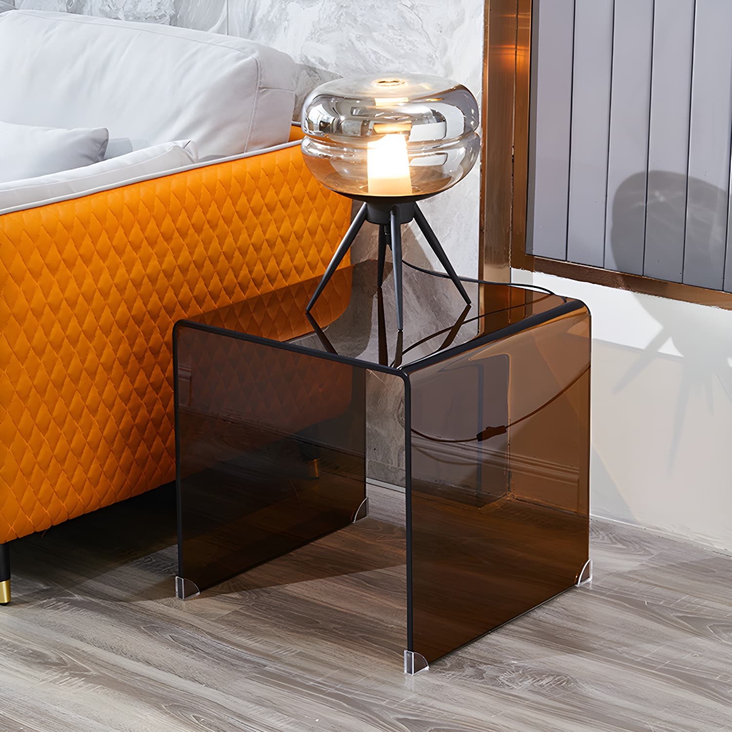 Brown Glass Sled Coffee Table Modern Rectangular 1 Single Cocktail Table thumbnail 11