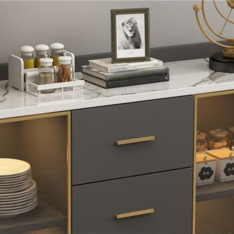 Glam Wood Sideboard with Glass Doors, Lighting Included, and Adjustable Shelves thumbnail 11