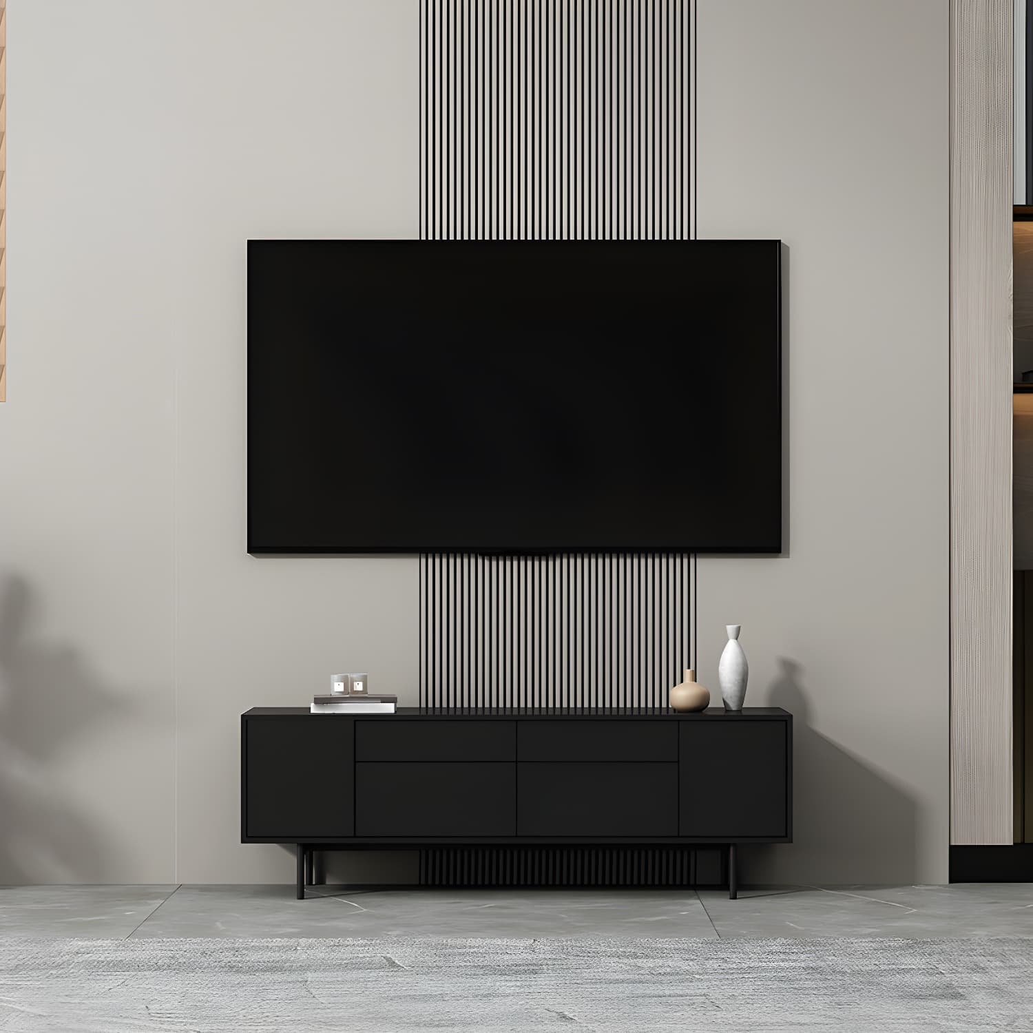 Industrial Enclosed Storage TV Stand Wooden Rectangle TV Cabinet with Splayed Legs thumbnail 1