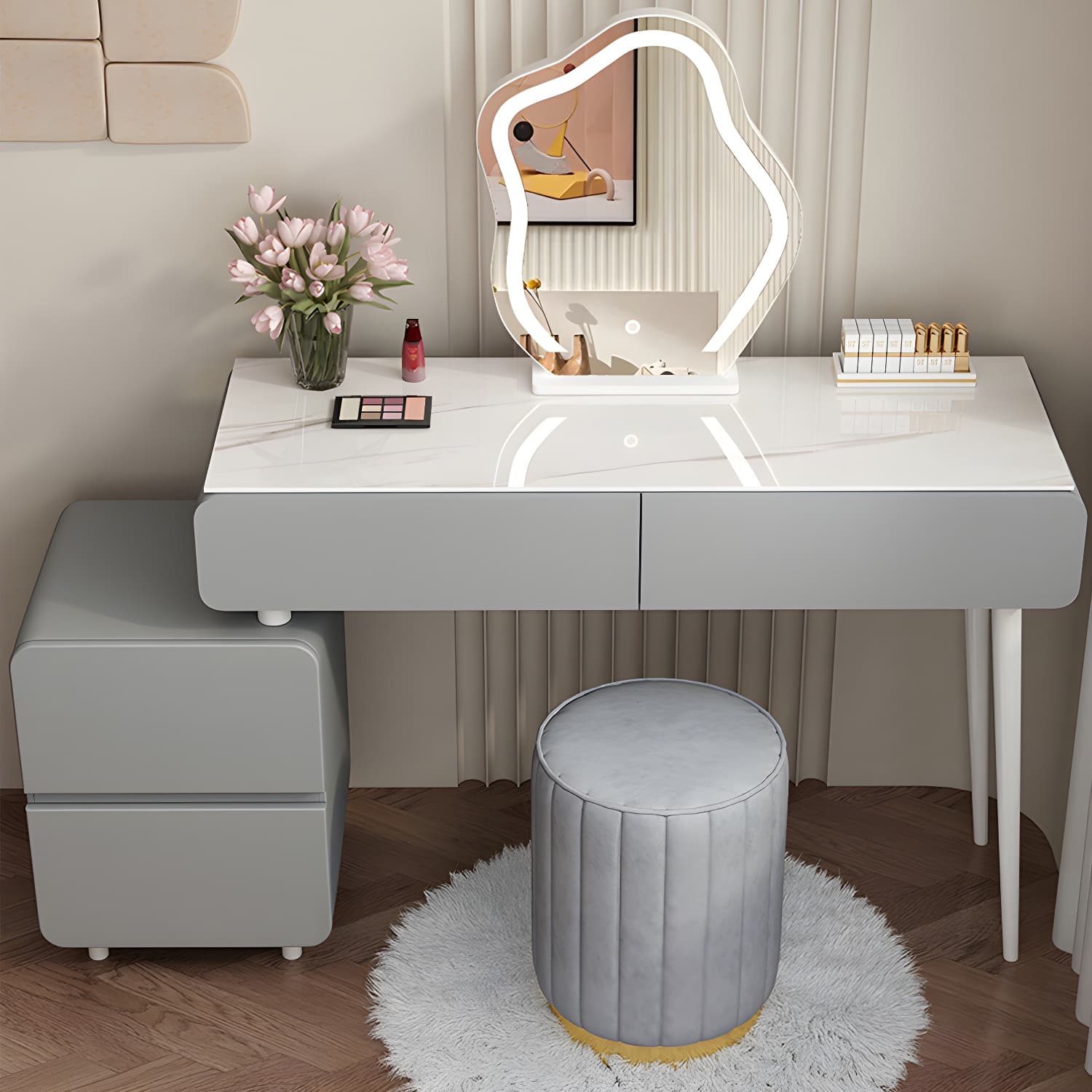 Modern Slate and Wooden Vanity Dressing Table Set with 4 Drawers thumbnail 6
