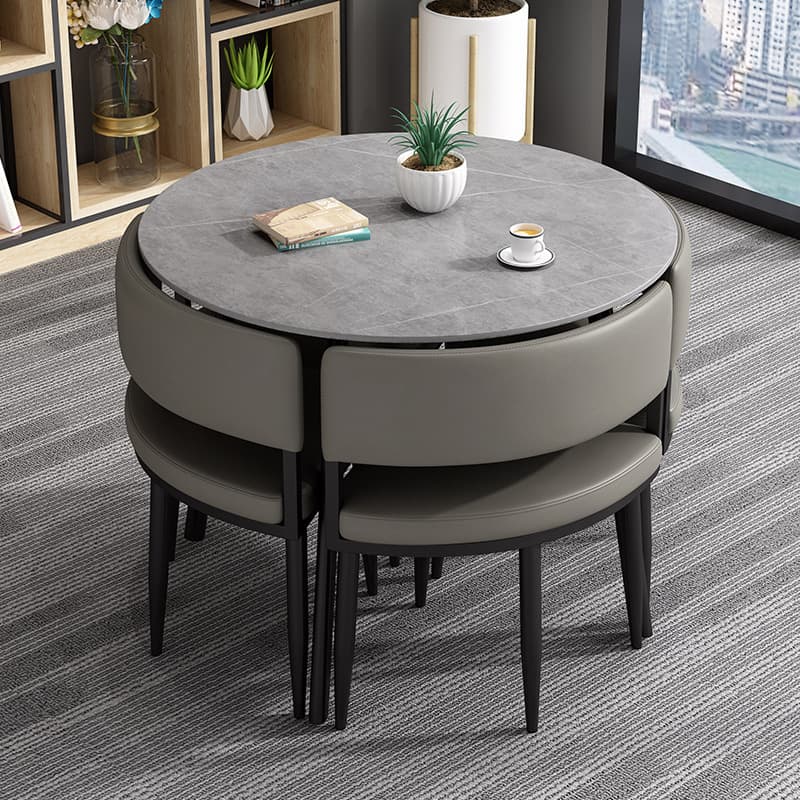 Circular Dining Table Set with a Slate Tabletop in White/Gray/Coal, Back and Cushion Chair for Dining Table for 4 in a Simple Style thumbnail 27