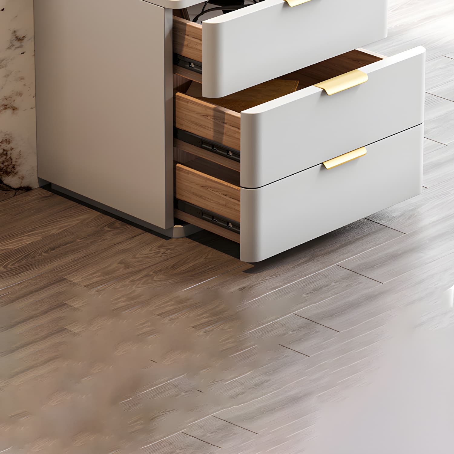 Contemporary Accent Table Nightstand Leather Nightstand with 3 Drawers thumbnail 17