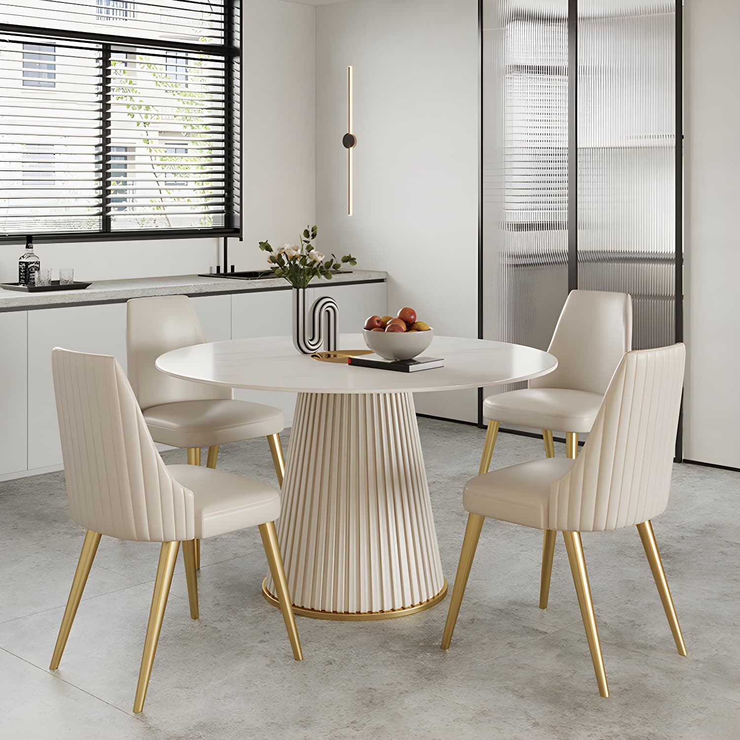 Modern Pedestal Table Steel Base Round Dining Table for Home Kitchen thumbnail 11