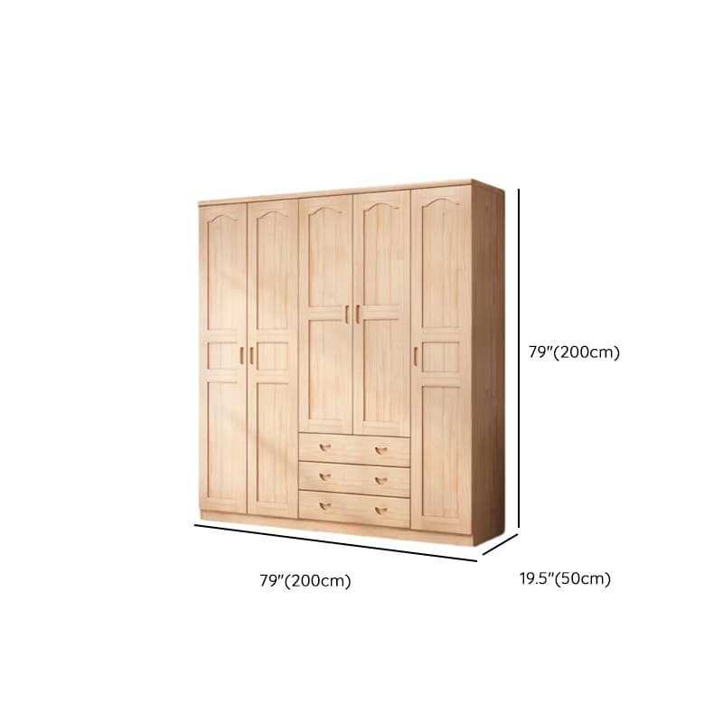 Modish Natural Color Reclaimed Wood Wardrobe Armoire with Soft Close Drawer, Soft Close Door thumbnail 14