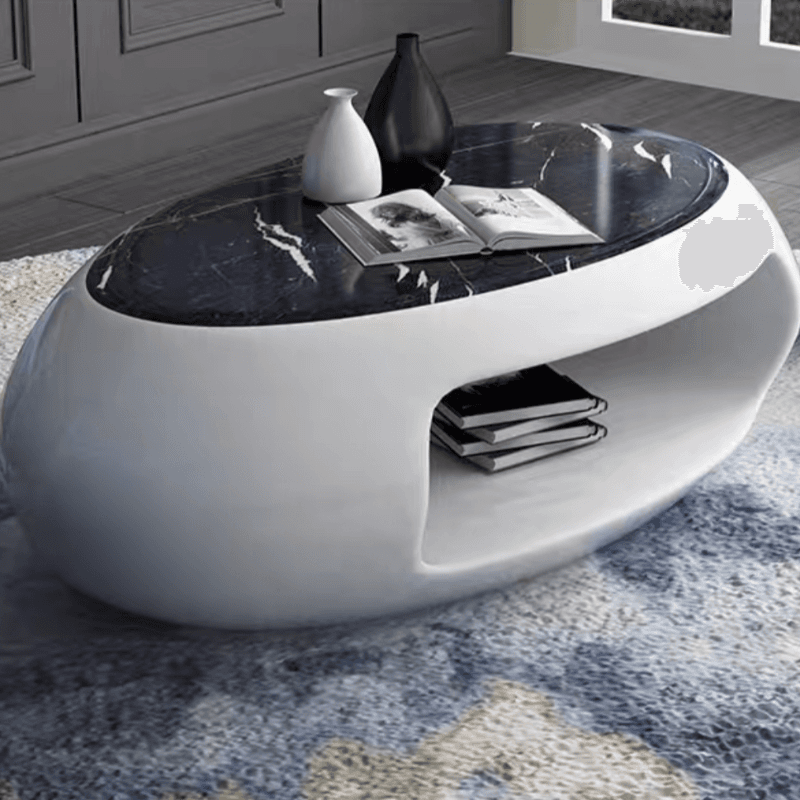 Simple Ink Oval/Rounded Hardened Glass Single Accent Table with Container & Abstract Base thumbnail 10
