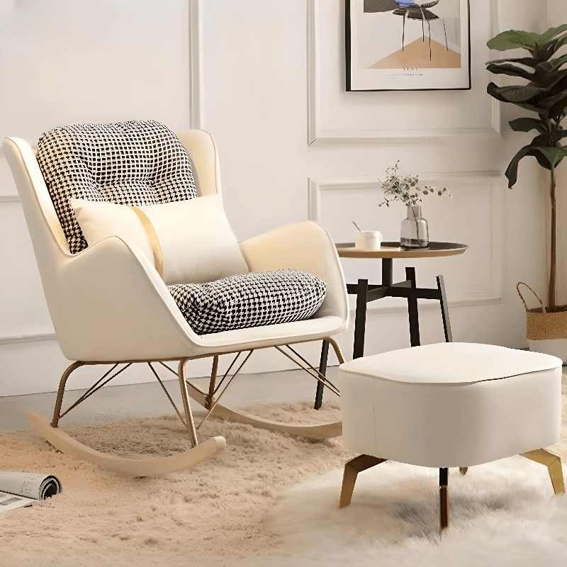 2 Piece Set Simplistic Lime Green/Auburn/Apricot Color Scratch-defiant Upholstered Rocking Accent Chair with Track Arm & Footstool thumbnail 8