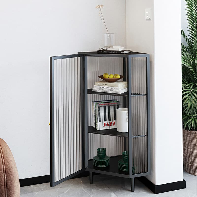 Sophisticated Steel Corner Accent Cabinet with Glass Doors and Cabinets Included thumbnail 4