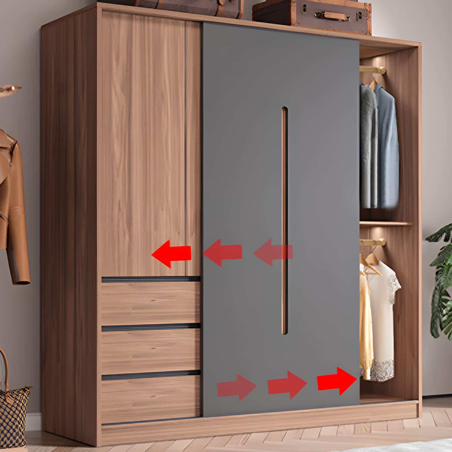 Contemporary Sliding Door Storage Cabinet Bedroom Cabinet with Drawers thumbnail 11