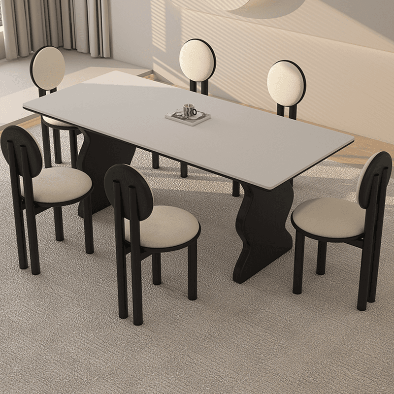 Dining Table Set with Rectangular Shape, Two-sided Pedestal, Fixed Table, Padded Chair with Back, 5-piece in White thumbnail 3