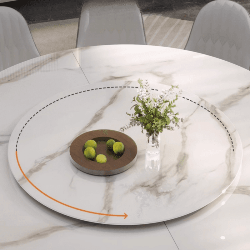 Minimalist Rounded Dining Table Set with Stump Base and Enclosed Back in White, Rotatable thumbnail 4