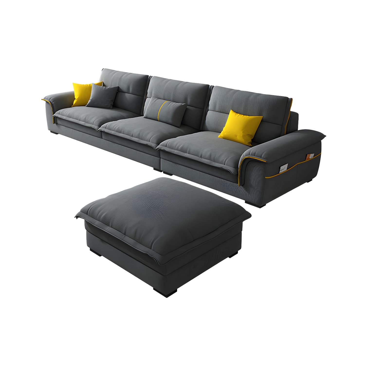 Modern Gray Cotton and Linen Sectional Sofa with Wood Frame and Storage Included thumbnail 9