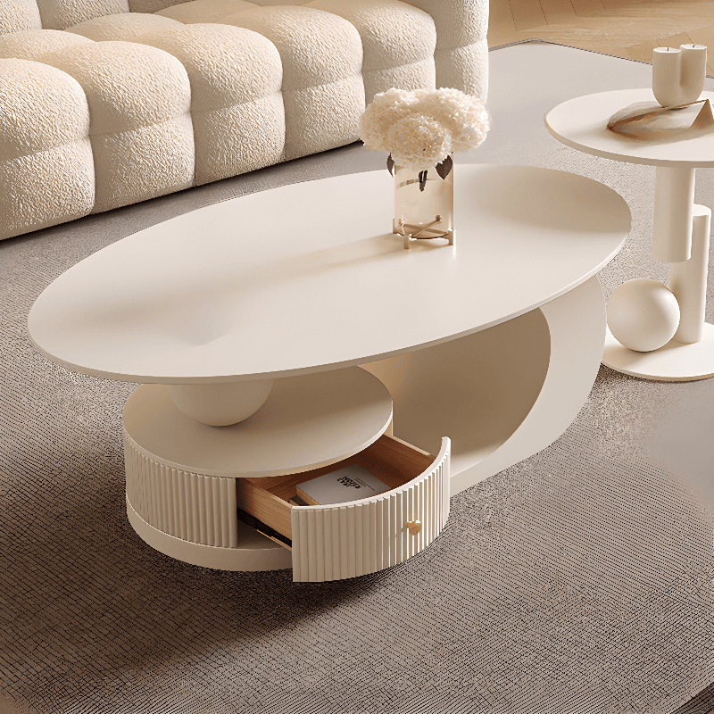 White/Midnight Black Scratch-proofed Oval Sintered Stone Board Game Coffee Table with Abstract Base and 1 Drawer for Living Room thumbnail 13