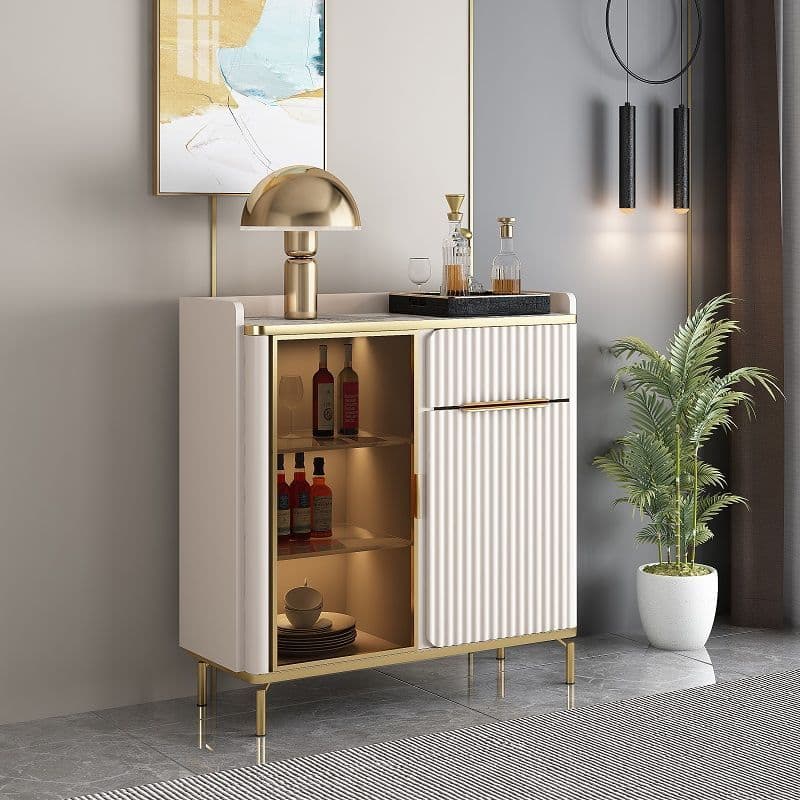 Floor Server/Buffet Table in Slab for Living Room with Glass Doors and Slate Countertop in a Luxurious Style thumbnail 2