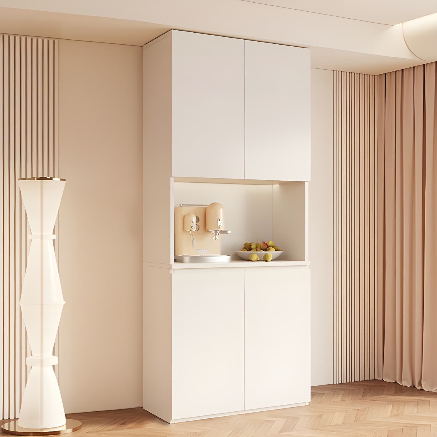 Modern Wood Buffet Cabinet with Open Storage and Cabinets Included