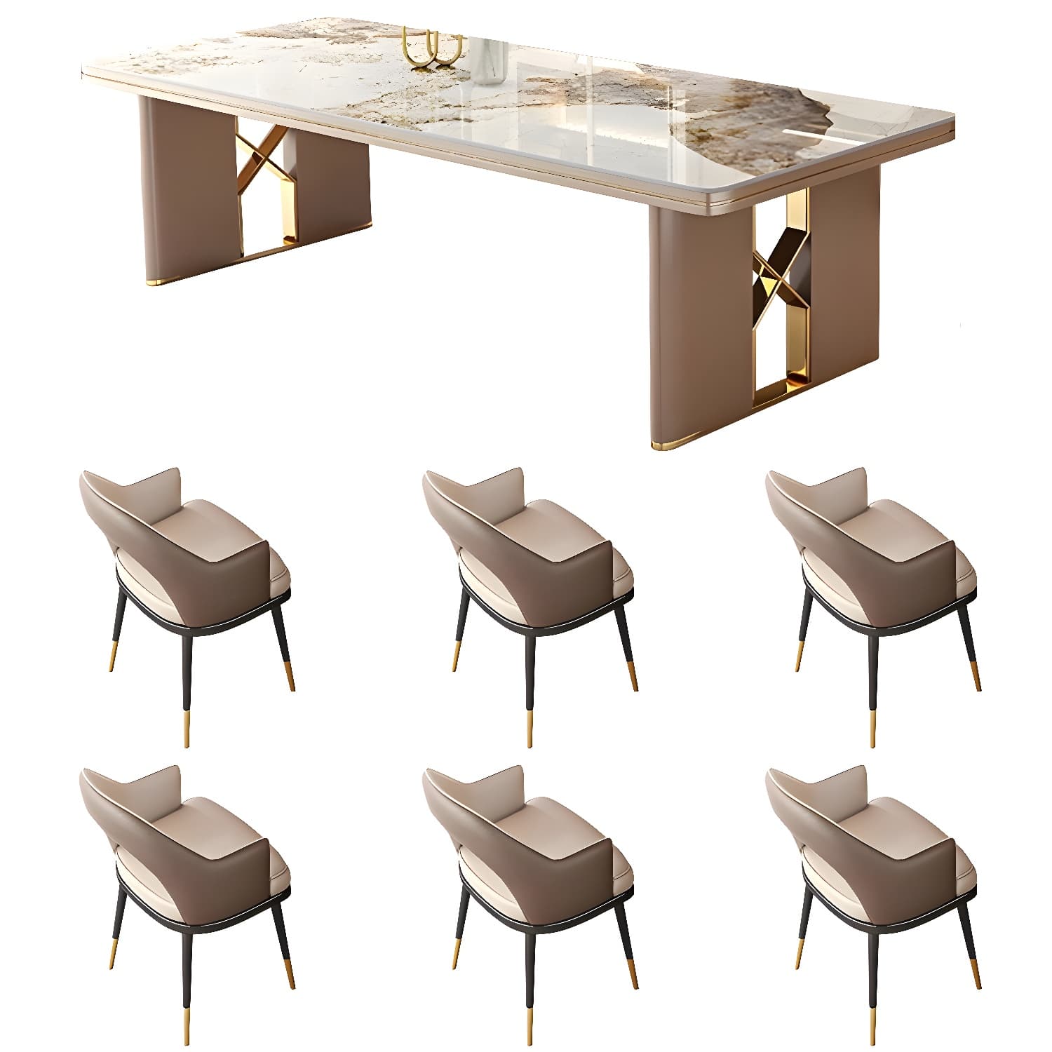 Glamoro 80cm Rectangular Metal Dining Set in Off-White with Gold Base thumbnail 11