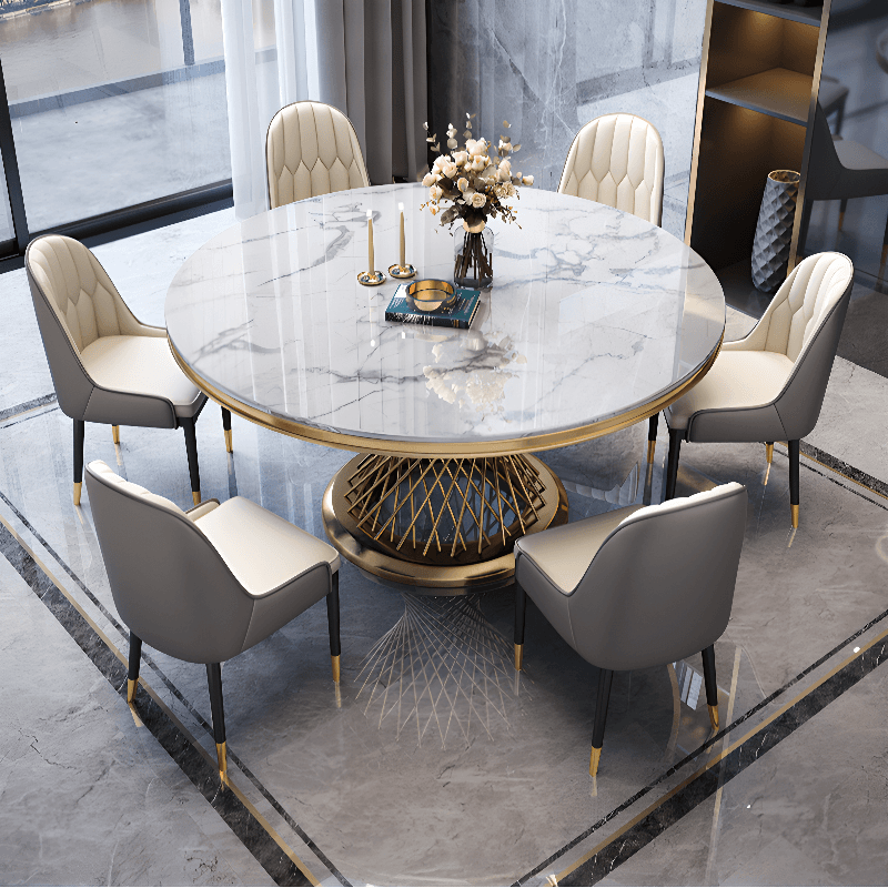 Art Deco Marble Stone Dining Table Set Available for 4, 6, or 8 People thumbnail 2