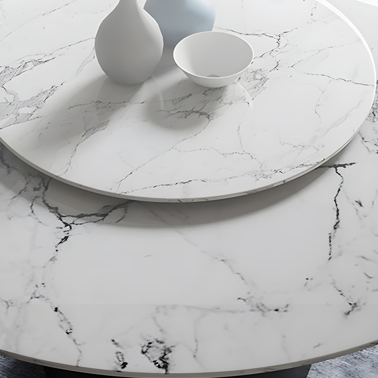 Contemporary Stone Round Dining Set 1/4/7/11 Pieces Turntable Dining Furniture for Home thumbnail 9