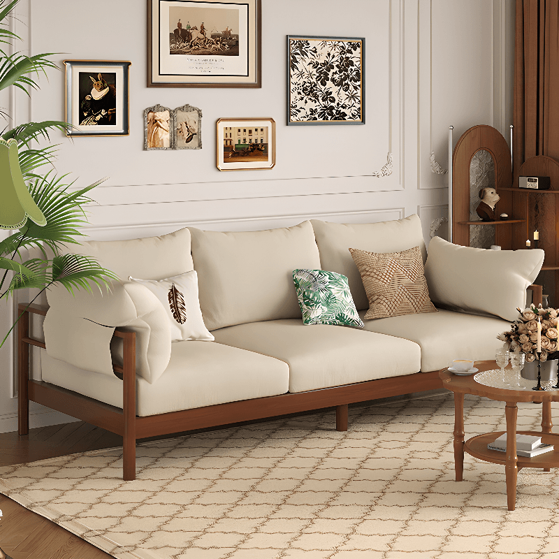 Contemporary Modern Solid Color Stain Resistant Standard Sofa in Light Gray/Off-White/Amber Color with Armrest, Seats 3, and Slipcover thumbnail 6