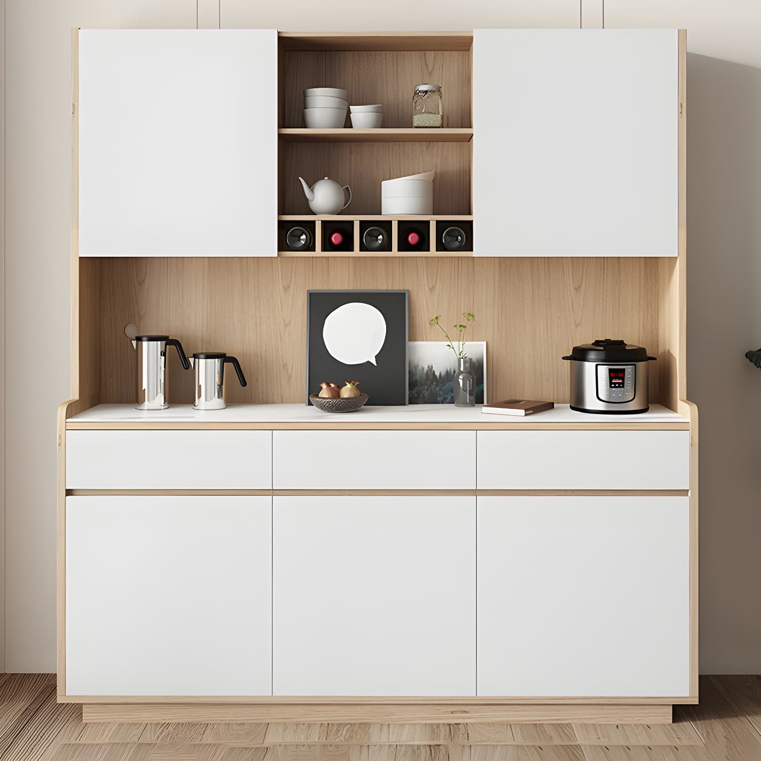 Five Doors Three Drawers Sideboard Glam Buffet Server for Living Room thumbnail 5