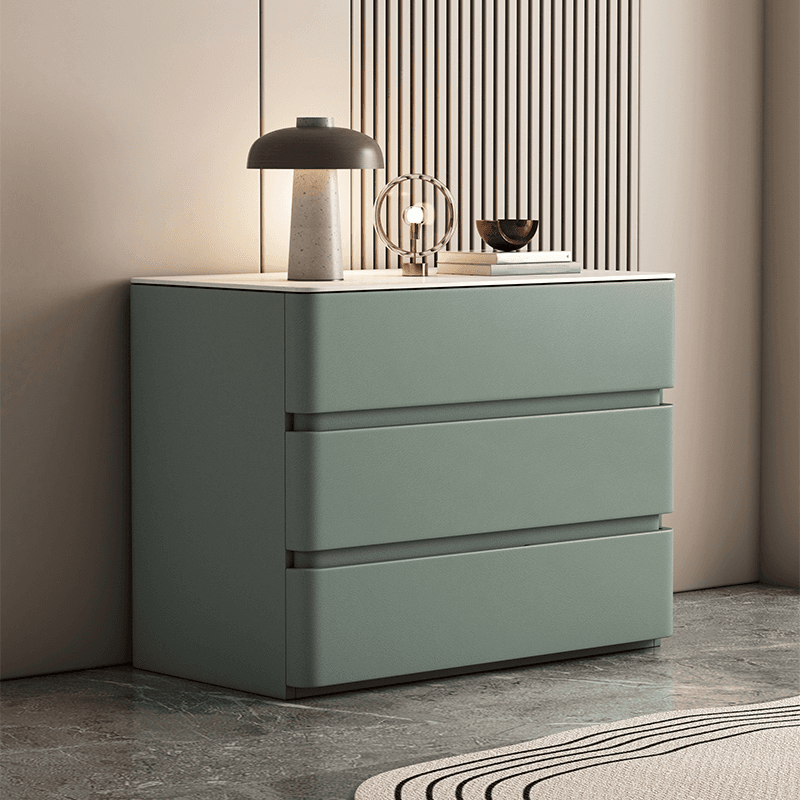 Art Deco Bedside Cabinet Nightstand with 3 Drawers and Sintered Stone Countertop thumbnail 6