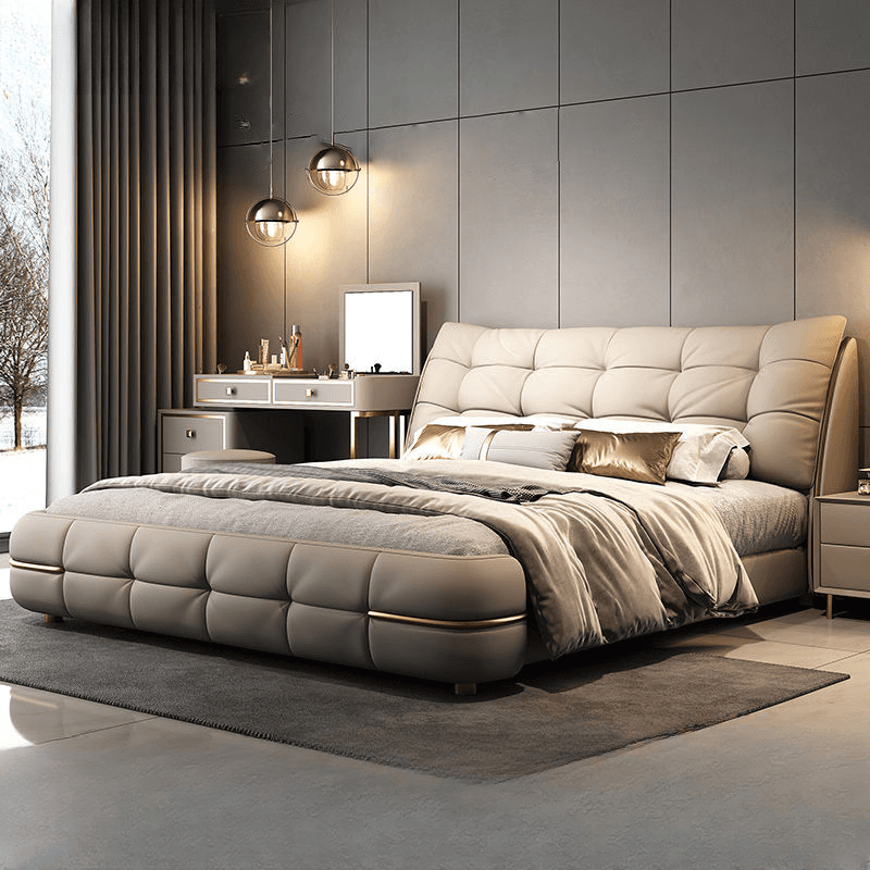 Beige Solid Color Storage Bed/Platform Bed with Pine Wood Frame for Living Room thumbnail 1