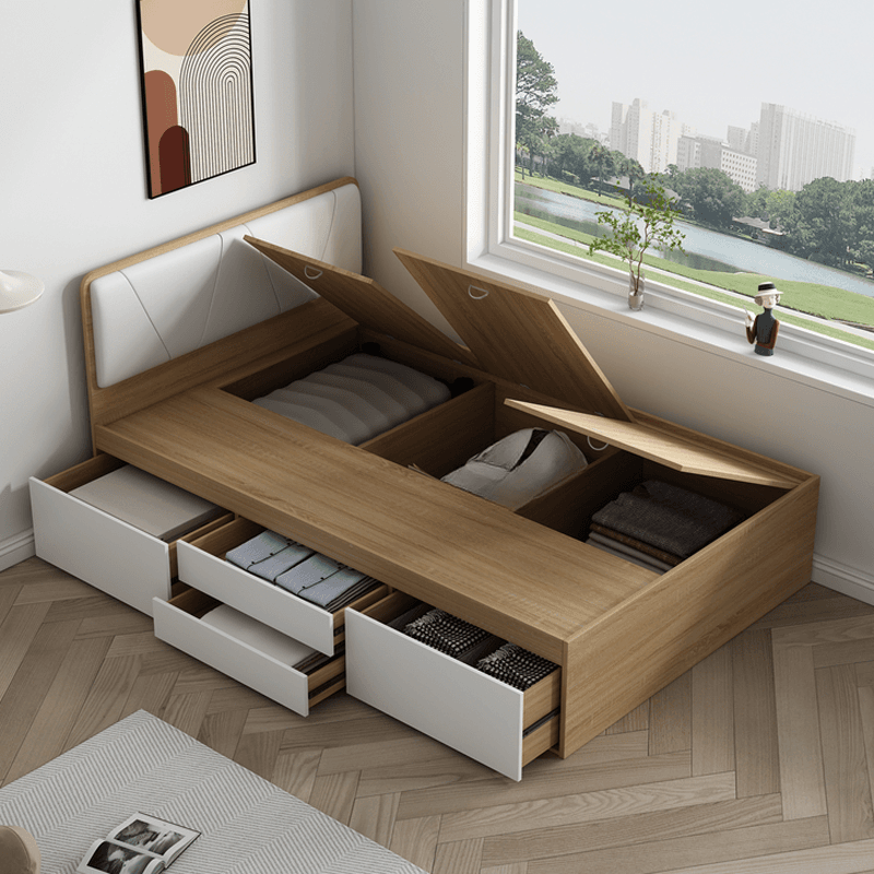 Natural Color Solid Color Storage Included with 4 Storage Boxes for Bedroom thumbnail 1