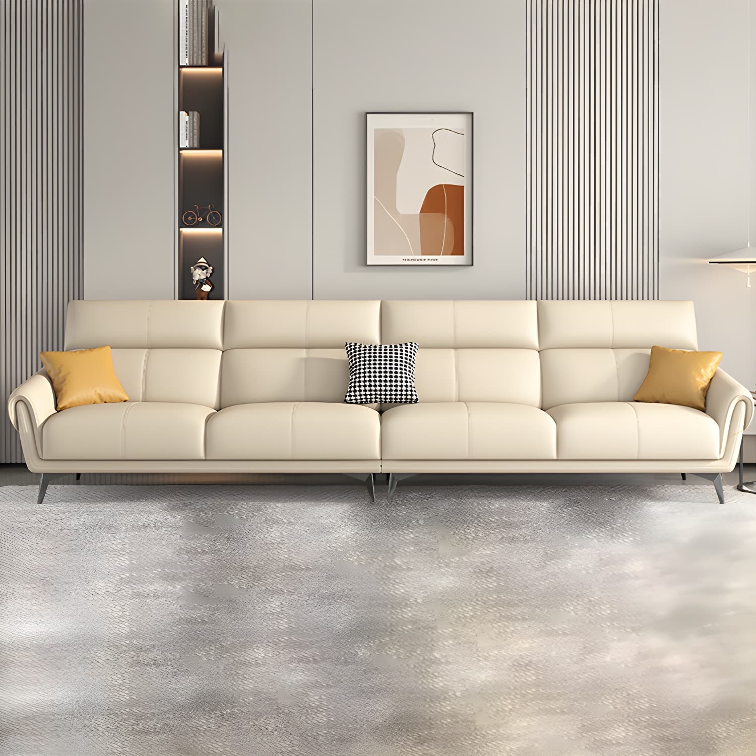 Faux Leather Flared Arm Sofa in Beige of 37.4" H with Cushions thumbnail 2