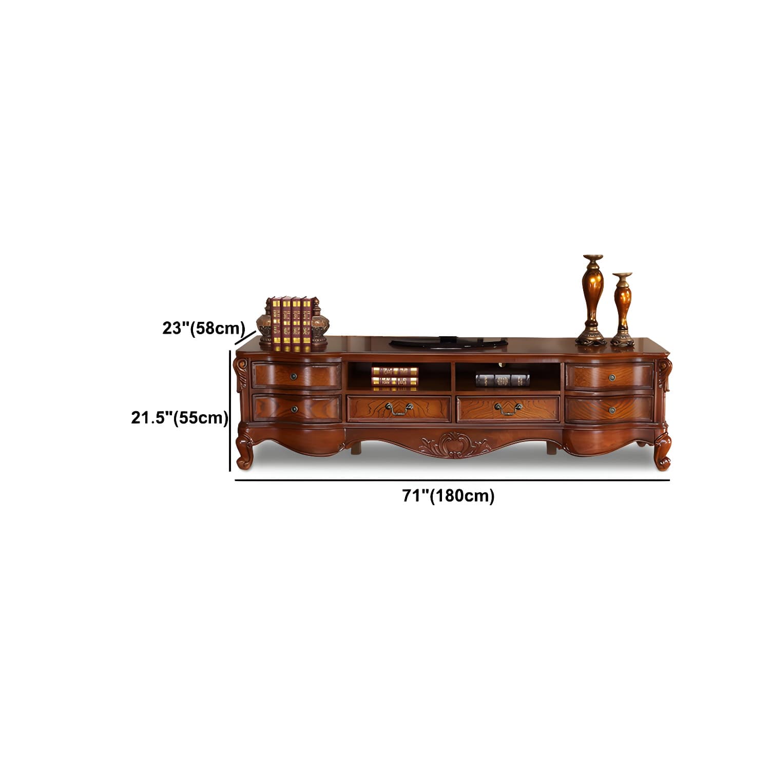 Solid Wood TV Console Traditional Enclosed TV Cabinet with Glide Drawers thumbnail 12