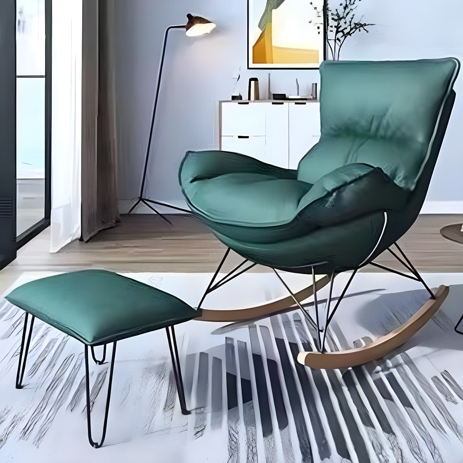 Contemporary Rocking Chair Solid Wood Rocker Chair with Removable Cushions thumbnail 1