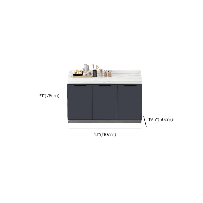 Grey Simple Sideboard with Standard/Narrow Size, 1 Shelf, Sintered Stone Countertop, and Multiple Doors Larder Storage thumbnail 10