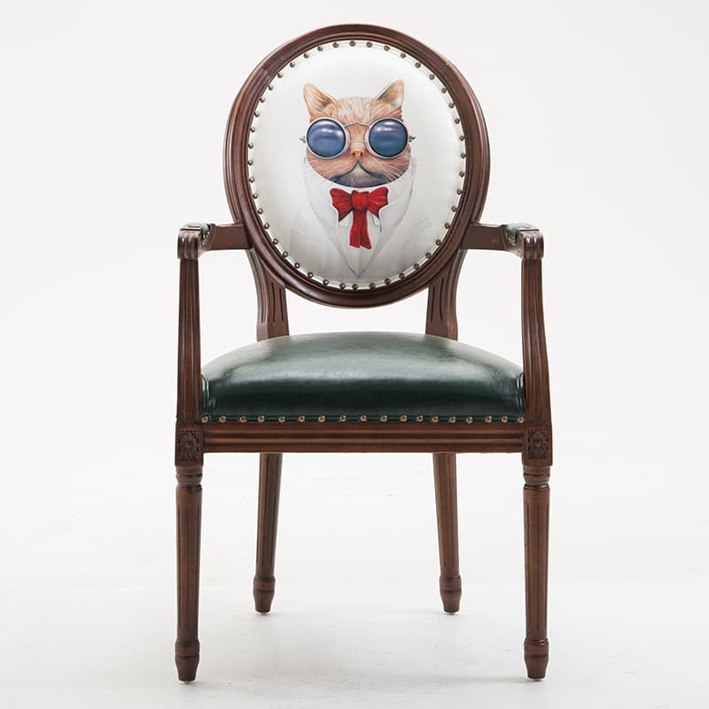 French Sturdy King Louis Back Upholstered Arm Chair/Side Chair with Nailhead Accent, Foot Pads and Weathered Wood Base thumbnail 6