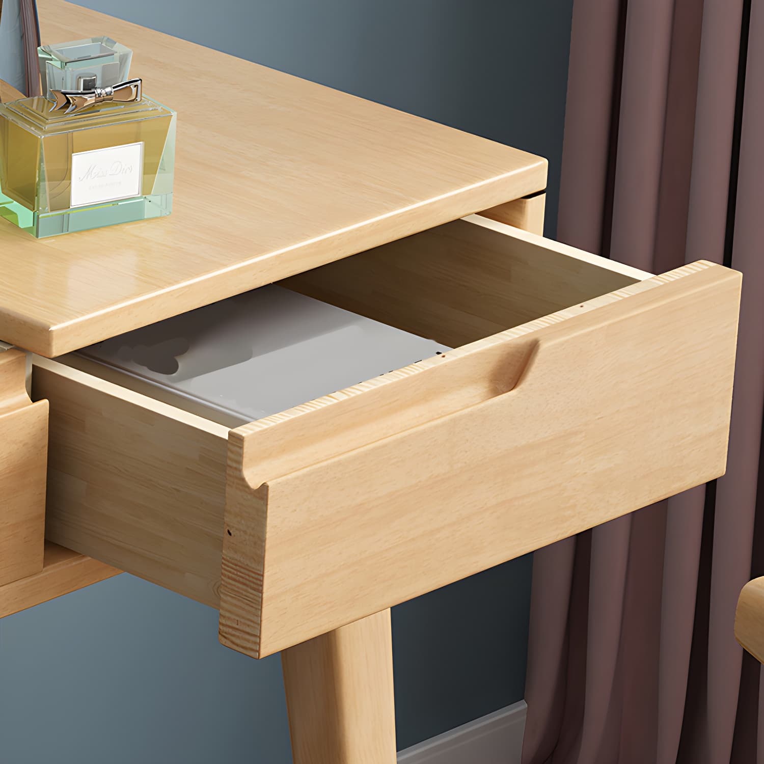 Scandinavian Solid Wood Vanity Makeup Table Set 1 Drawer Flip-Top Dressing Table thumbnail 8