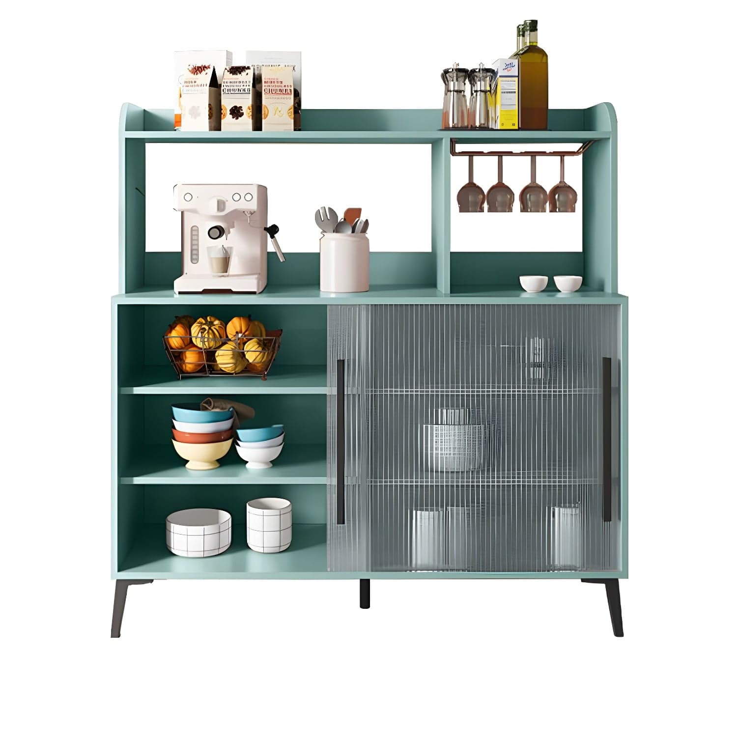Contemporary Engineered Wood Glass Door Sideboard with Shelf for Dinging Room thumbnail 3