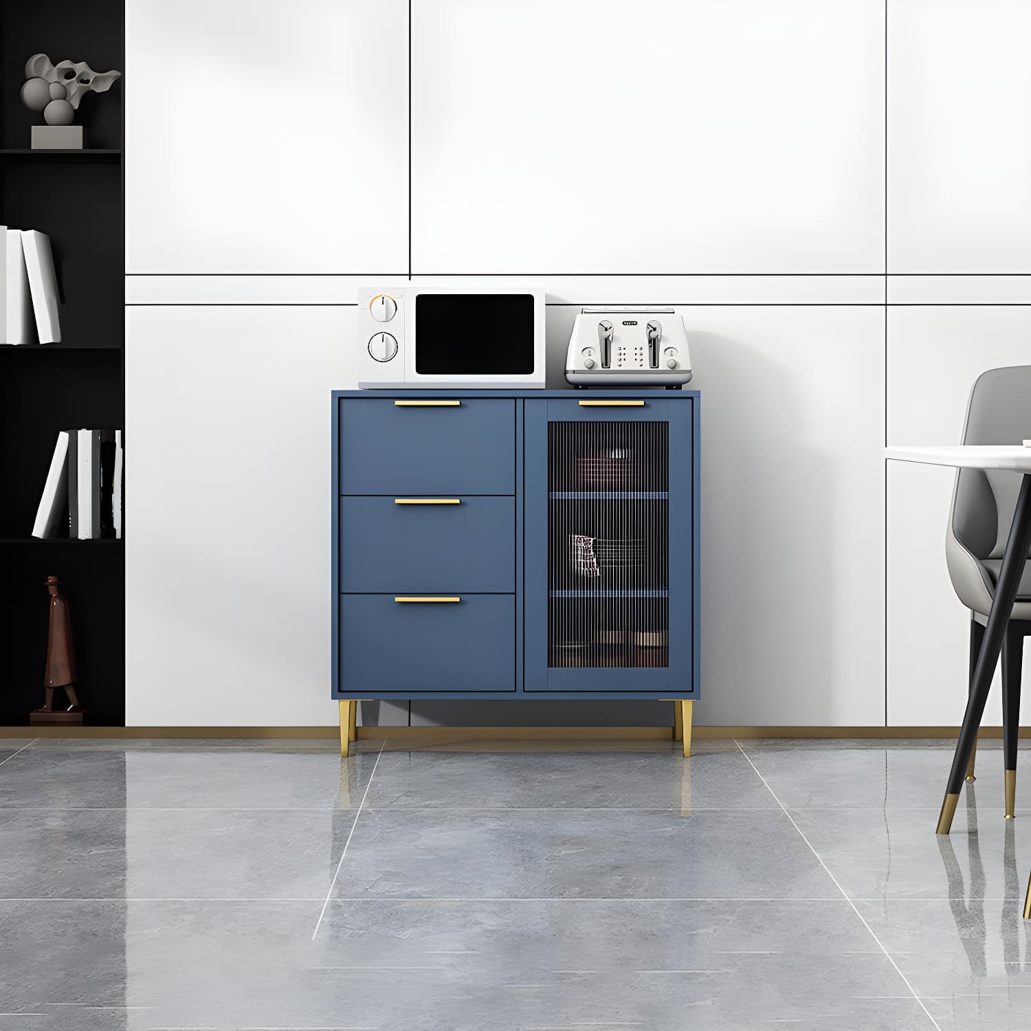 Glam Engineered Wood Sideboard Glass Doors Sideboard with Gold Legs thumbnail 6