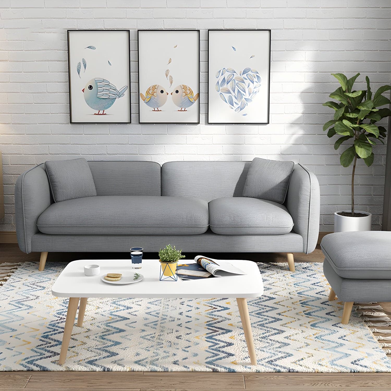 Modern Linen Tuxedo Arm Standard Sofa with Bolster Pillows for Living Room thumbnail 6