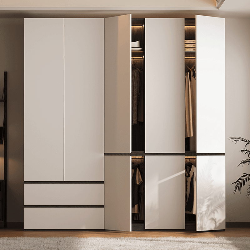 White Minimalist Manufactured Wood Independent Wardrobe Closet with Soft Close Drawer, Soft Close Door, and Interior Shelves thumbnail 2