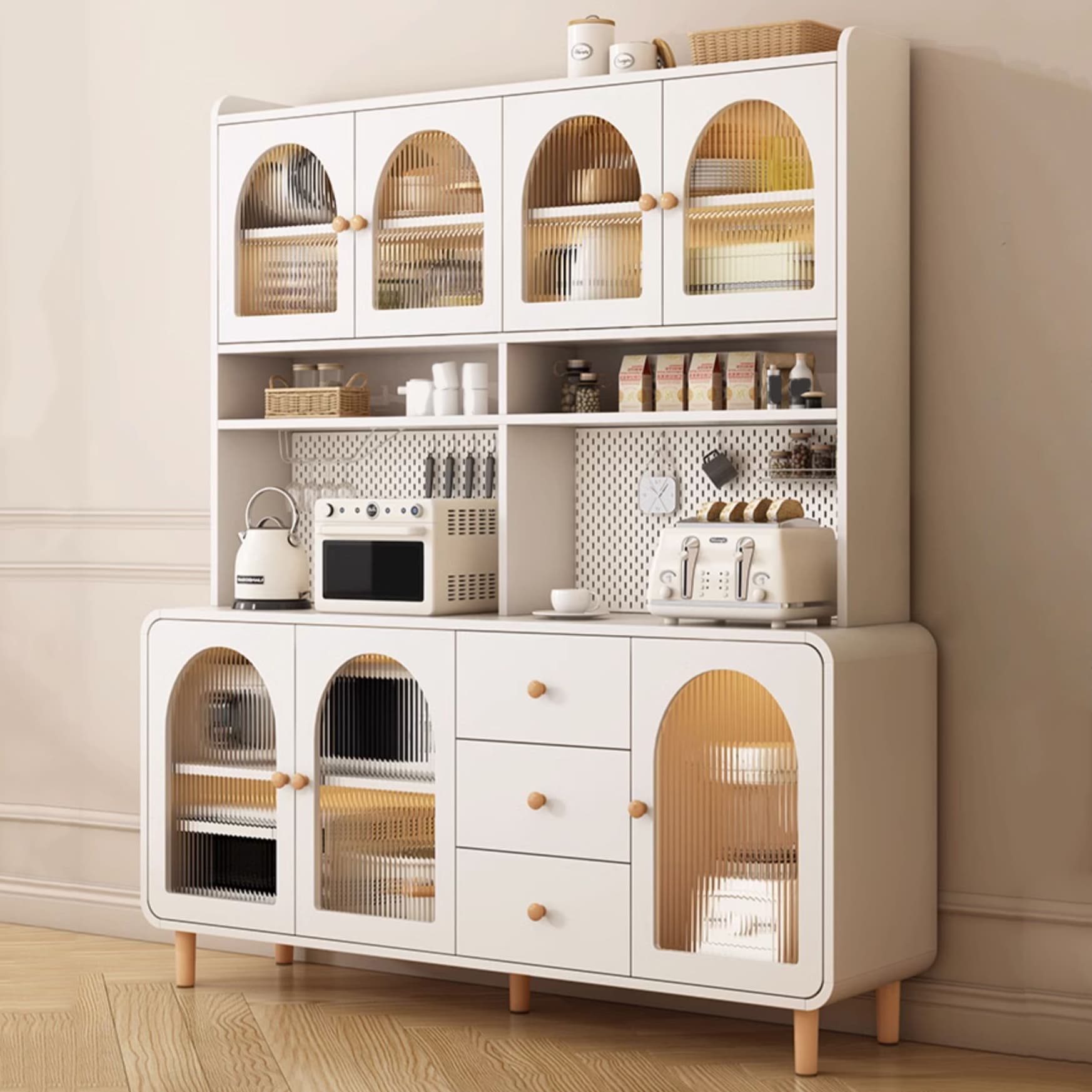 Scandinavian Wood Sideboard Cabinet with Adjustable Shelves and Glass Doors - 40cm Width thumbnail 3