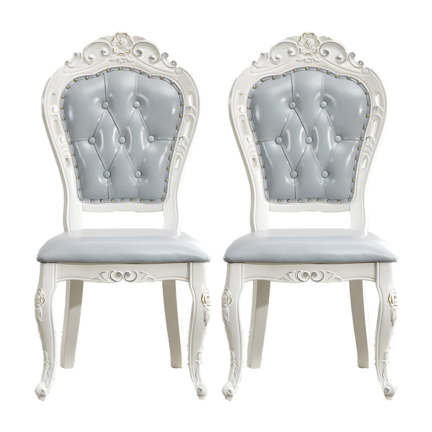 Victorian Rubberwood King Louis Back Chair Matte Finish Leather Dining Chair (Set of 2) thumbnail 4