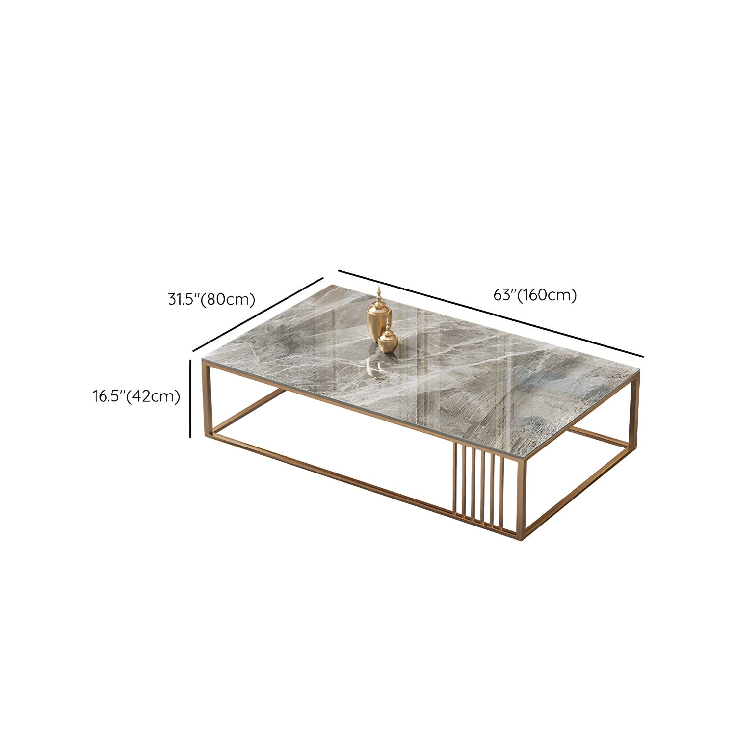 Glam Style Gold Iron Frame Coffee Table Gray Slate Table Top Coffee thumbnail 14