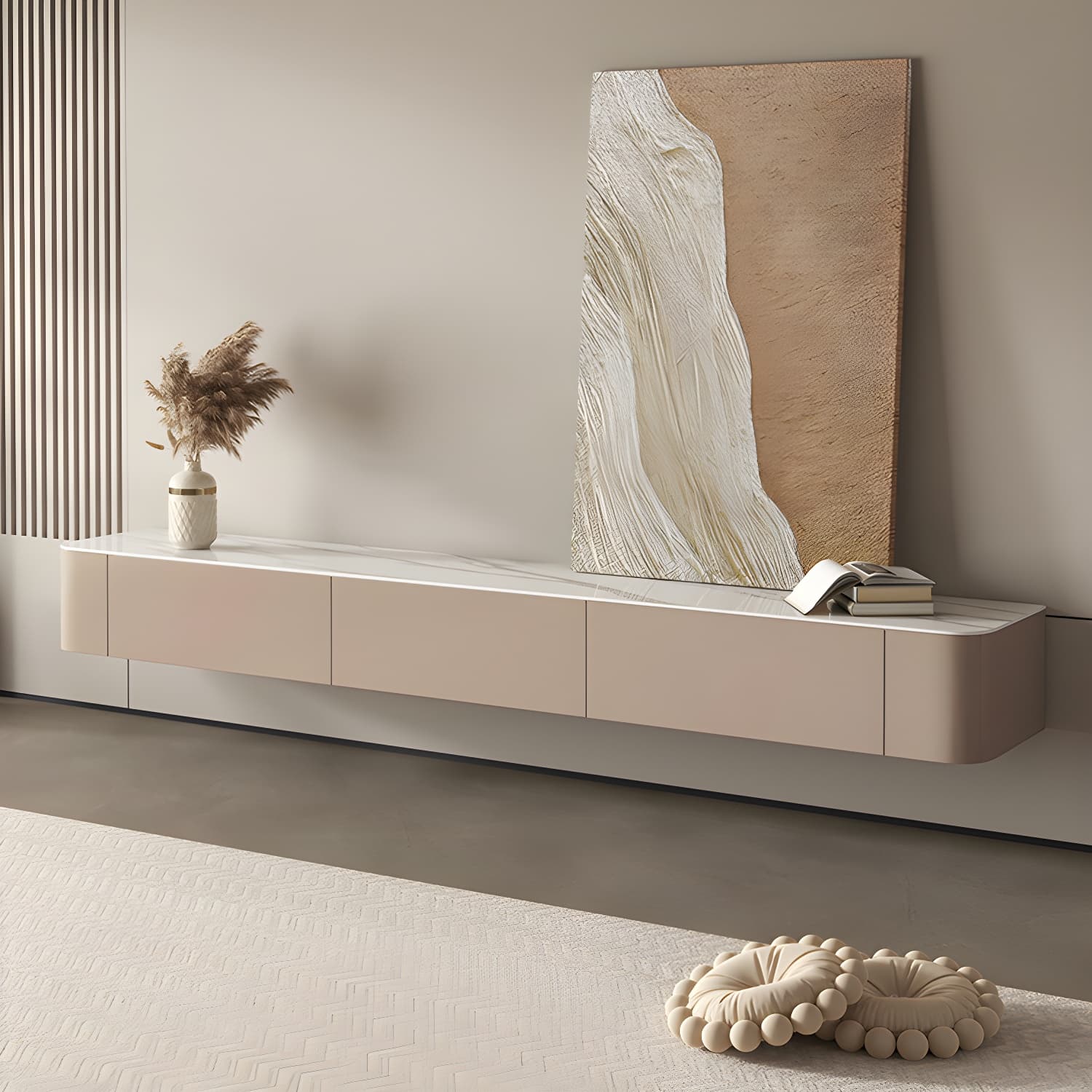 Brown Modern TV Stand with Floating Mount Design, Drawers, and Cable Management thumbnail 3