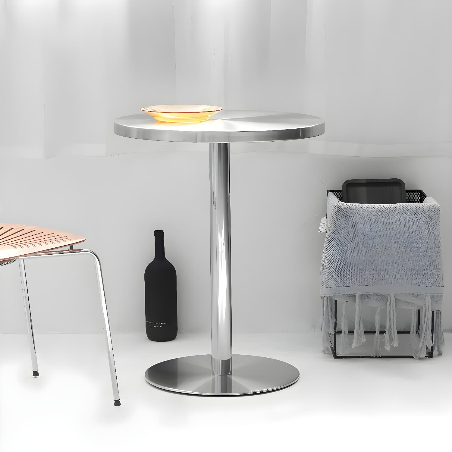 Industrial Dining Room Table Stainless Steel Table with Pedestal Table for Home Kitchen Dinner thumbnail 1